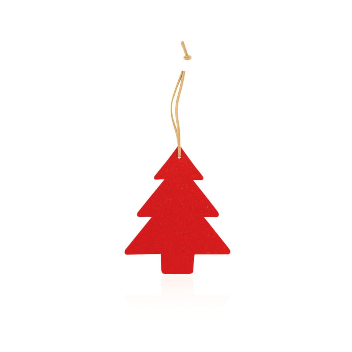 Red Christmas tree-shaped air freshener with a string attached at the top, isolated on a white background.