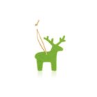 A green felt deer-shaped ornament with antlers and a small hole at the top. A tan string is looped through the hole for hanging. The background is white, highlighting the simple design of the ornament.