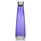 A tall, sleek purple water bottle with a silver metallic cap and base, set against a plain white background.