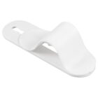 A white plastic clip with a rounded, wave-like design on a flat base. It features a slot for attaching or hanging. The clip seems to be designed to hold objects securely.