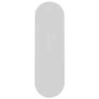 A blank, vertical gray oval shape stands centered on a white background. The shape is elongated with rounded ends, resembling a pill or a minimalist skateboard silhouette.