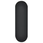 A blank black skateboard deck with a smooth surface and rounded ends, viewed from the top against a plain white background.