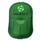 A small green case labeled PROTECT with a logo featuring a heart and cross within a hexagon.