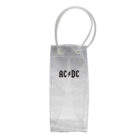 Clear plastic tote bag with the AC/DC logo in black letters on the front, featuring two curved handles at the top.