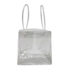 Clear rectangular tote bag with transparent handles. The bags design is minimalist, showcasing its see-through material and simple construction.