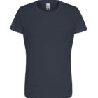 Plain, short-sleeve, dark navy blue unisex t-shirt on a white background.