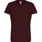 Plain maroon short-sleeve t-shirt on a white background.