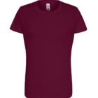 Plain maroon short-sleeve t-shirt displayed on a white background.
