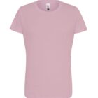 Plain light pink short-sleeve t-shirt on a white background.