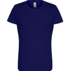 Plain navy blue short-sleeve t-shirt on a white background.