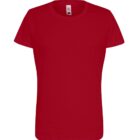 Plain red short-sleeve t-shirt displayed on a white background.