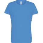 Plain light blue short-sleeve T-shirt on a white background.