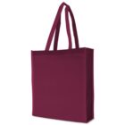 A maroon reusable tote bag with two long handles is shown against a white background.