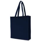 A plain navy blue tote bag with two long shoulder straps. The bag has a rectangular shape and appears to be made of a fabric material. The background is white.