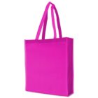 A bright pink reusable tote bag with long handles, standing upright against a plain white background. The bag has a simple design without any visible logos or patterns.
