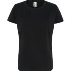 Plain black short-sleeve t-shirt on a white background.
