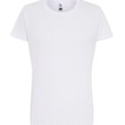 Plain white short-sleeve t-shirt displayed on a white background.