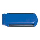 A blue plastic bag clip with a hinge, designed to seal and secure bags. The clip is flat and rectangular with rounded edges and a smooth surface.