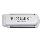 A white plastic clip with the text BLOOMIST Hair Salon printed on it. The clip is designed for holding or sealing items. The overall shape is rectangular with rounded edges.