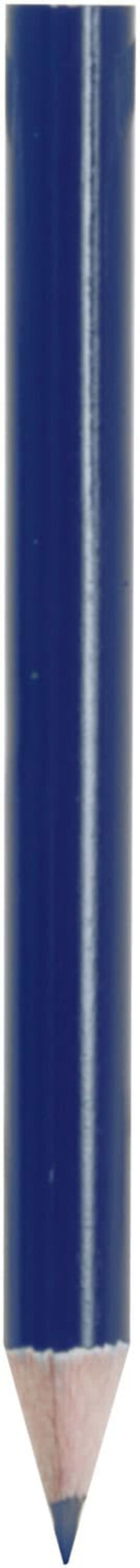 Close-up of a blue colored pencil with a sharpened tip, positioned vertically against a white background.