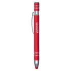 Red stylus pen with silver accents and a clip on the side. The word mosaic is printed in white along the barrel. The pen features ring patterns near the tip and clip ends.
