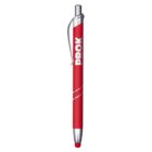 A red ballpoint pen with a stylus tip, featuring silver accents and a clip. It has white text reading PROK near the top.