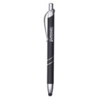 A black pen with a silver clip and stylus tip, featuring the word mosaic in white letters. The pen is shown vertically with the click mechanism at the top.