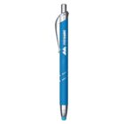 A blue retractable ballpoint pen with a silver clip and stylus tip. The pen has a shiny silver accent near the grip and the branding miniBAG printed in white on the barrel.