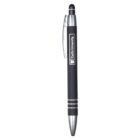 A black stylus pen with silver accents and a clip, featuring the label Curtin University in white text on the barrel. The pen is vertically oriented against a white background.