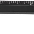 A multifunctional pen with a black body featuring a ruler, a built-in spirit level, and a silver cap removed to the left. A small screwdriver attachment is separated and placed to the right.