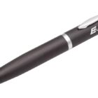 A black ballpoint pen with a silver clip and the word ELECTRONICS printed on the side.
