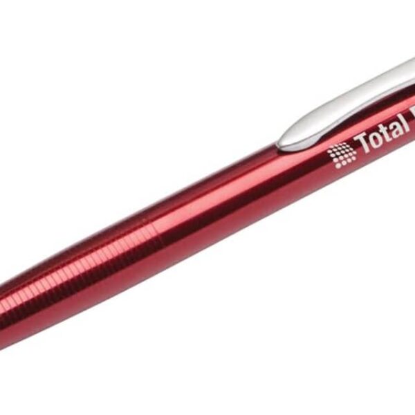A red and silver retractable ballpoint pen with the text Total Filters printed on the side. The pen has a sleek design with a silver clip and tip.