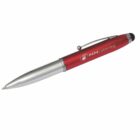 A red and silver pen with a stylus tip. The pen has a logo and the text MM Catering printed on the side.