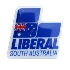 Logo of the South Australia Liberal Party. It features a stylized blue map with the Australian flag and white text reading LIBERAL SOUTH AUSTRALIA.