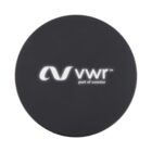 Black circular object with VWR and part of avantor printed in white centered on its surface.