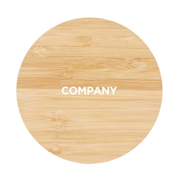 A circular wooden surface with the word COMPANY in white text centered on it.
