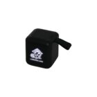 A small black cube-shaped speaker with a handle on the side. The front displays a glowing logo of a cartoon monkey with a straw hat and flowers. The words Luminous Logo are printed below the design.