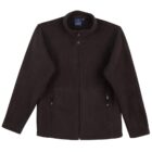 A black zip-up fleece jacket with a high collar and long sleeves. It has two zippered side pockets and a subtle logo on the upper chest area.