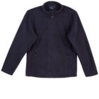 A navy blue fleece jacket with a full-length zipper, zippered pockets, and a stand collar. The jacket is displayed against a plain white background.