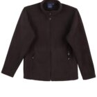 Black fleece jacket with a full front zipper and high collar. It has two zippered side pockets and long sleeves. The fabric appears soft and plush.