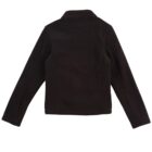 Rear view of a black jacket with long sleeves and a collar, displayed on a white background. The jacket has a simple, minimalist design with visible stitching along the seams.
