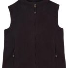 Black fleece vest with a front zipper and two zippered pockets. The vest is sleeveless with a high collar, designed for warmth and layering.