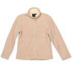 A beige zip-up fleece jacket with a high collar, long sleeves, and a simple design. The fabric appears soft and warm, suitable for cold weather. The jacket is displayed on a plain white background.