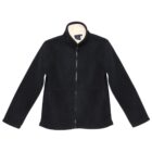 Black zip-up fleece jacket with a high collar, displayed on a white background. The jacket has long sleeves and a single zipper down the front.