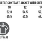 Size chart for PF16 Ladies Anti-Pill Polar Fleece Contrast Jacket with Sherpa Lining. Sizes: 8 to 18. Half Chest: 49.5 to 62. Body Length: 63.5 to 73.5. Icons: wind & cold proof, UV protection, easy care.