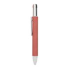 Pink and white retractable pen with a clip, shown against a white background.