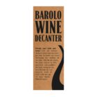 Label for Barolo Wine Decanter with abstract design and description. Text highlights features of the decanter that enhance wine aromas and flavors.