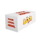 Promotional table cover with Your Logo Here text on the side and Custom Printed on the top. The words are in red and yellow, with a playful design featuring a smiling face incorporated into the word Look.