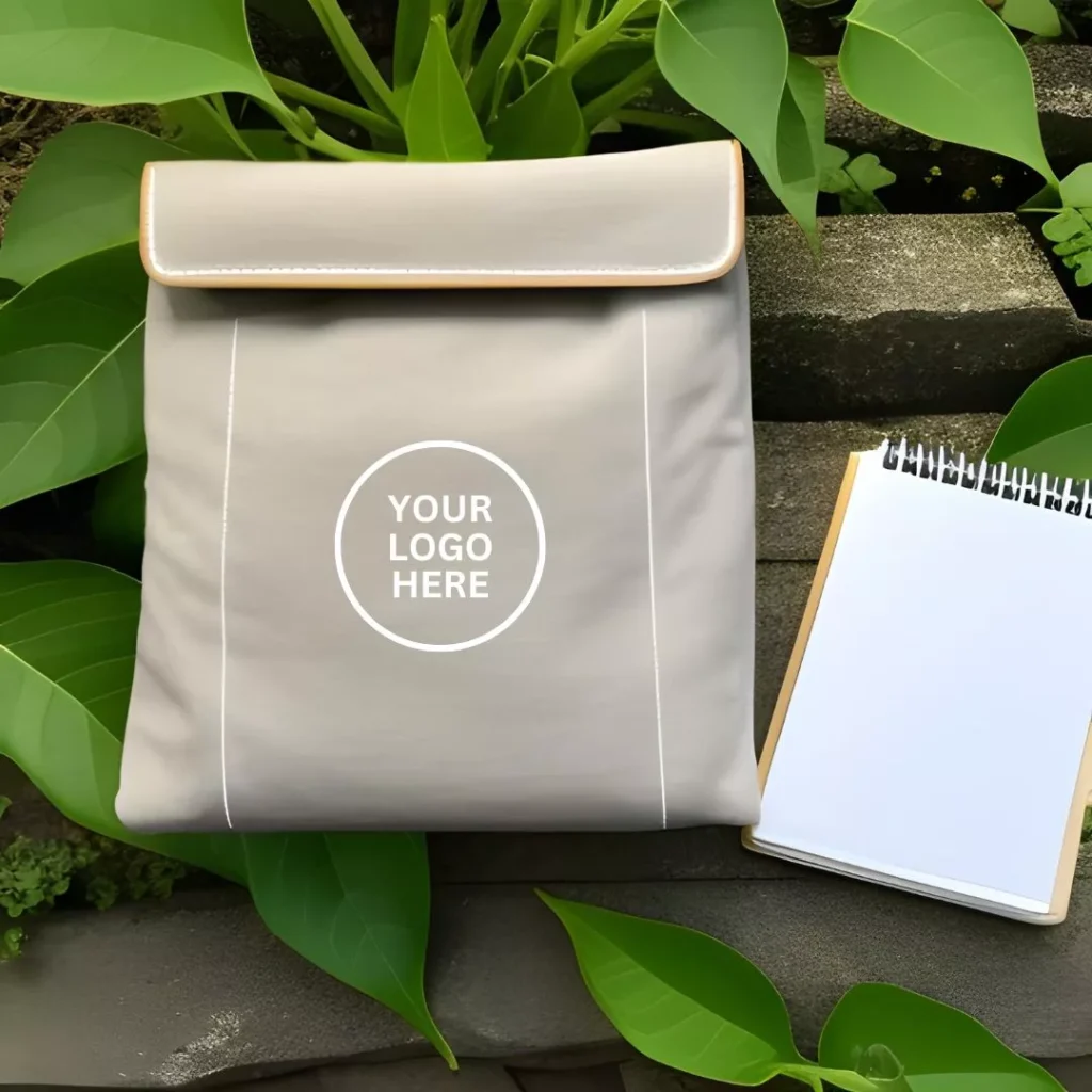 notepad and bag in a leafy background