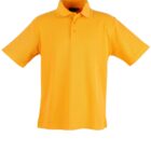 Yellow short-sleeve polo shirt, featuring a classic collar and three-button placket, displayed against a white background.